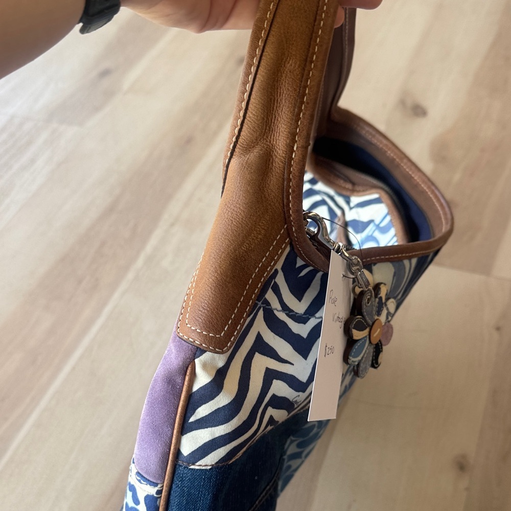Coach Patchwork Denim and Brown Leather Shoulder Bag with Purple Accent - Picture 8 of 8